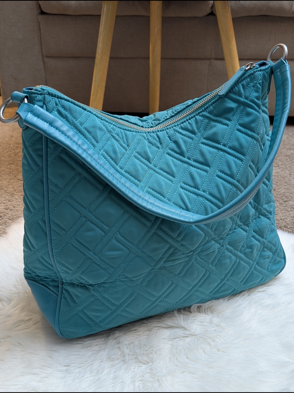 Vera Bradley Vivian Hobo Bag Turquoise Quilted Handbag Shoulder Bag - Picture 3 of 12